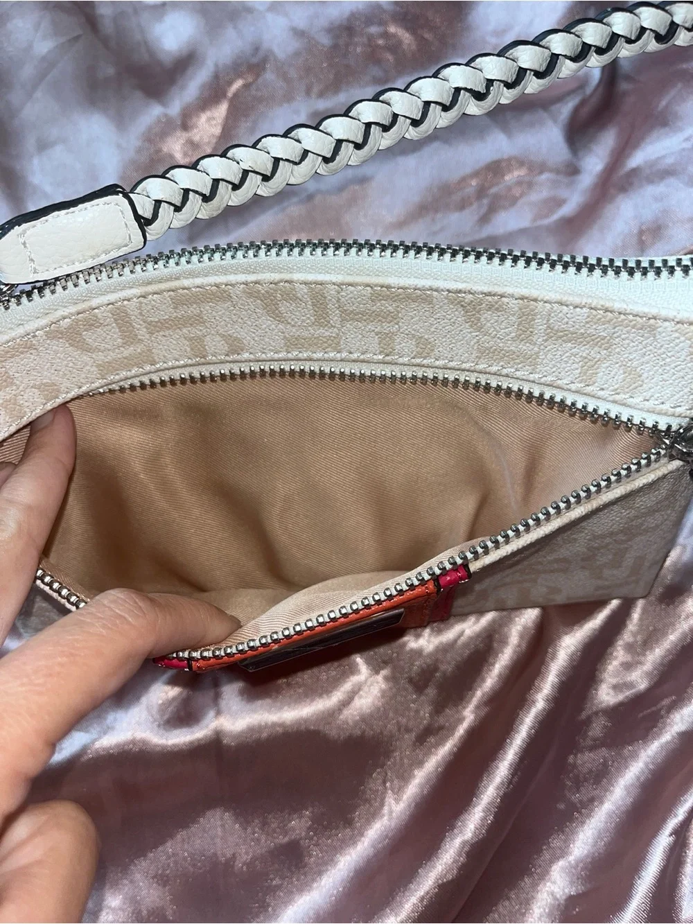 Dana Buchman Cream and Coral Wristlet with Braided Strap